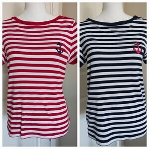 Karen Scott - Red-White & Blue-White Striped Shirt with Anchor Bundle